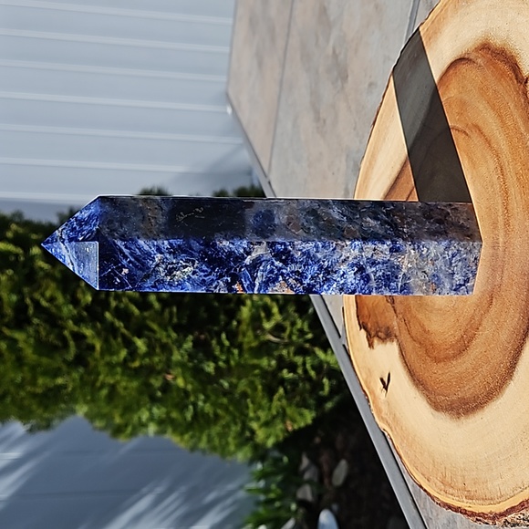 Sodalite Tower with Native Silver Inclusions AAA Quality 720 grams 7.5" tall - Picture 3 of 5